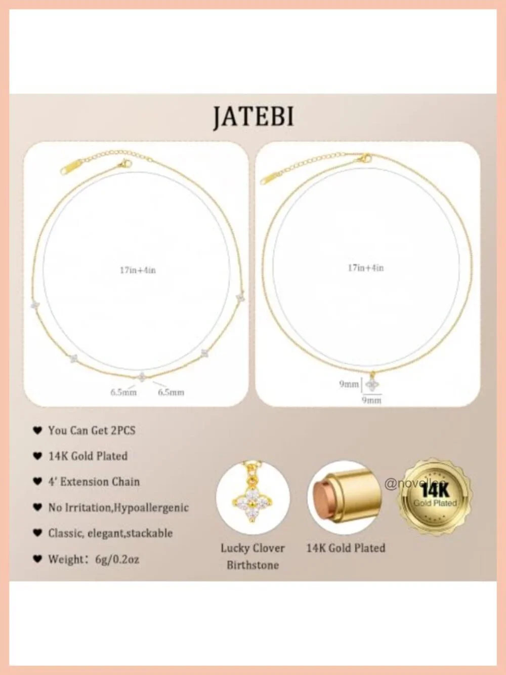14K Gold Plated Layered Necklace Set Clover Initial Pendant Stackable Dainty